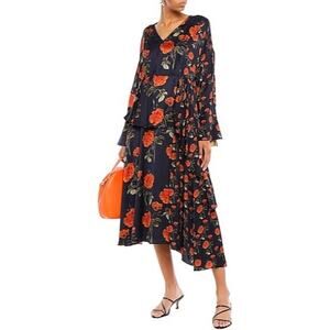 Mother of Pearl NWT Veronica Asymmetric Floral Midi Dress in Blue Size 6